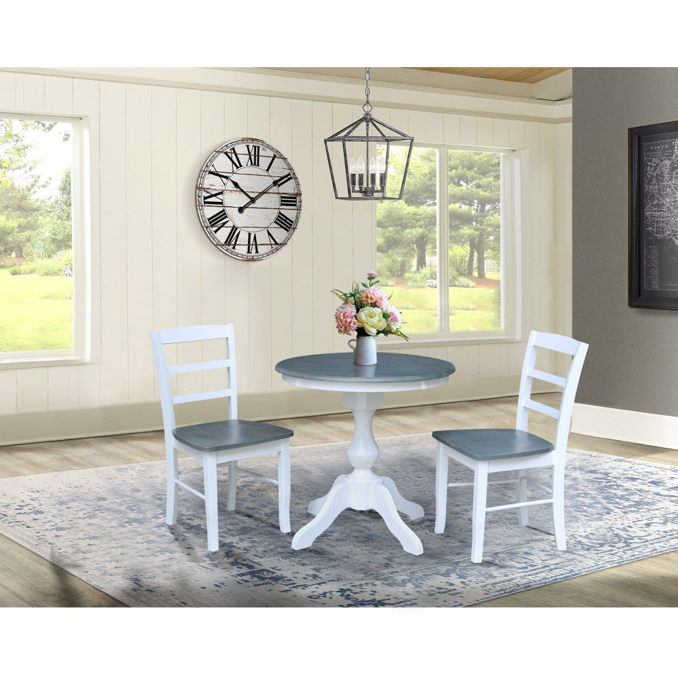 30" Round Pedestal Dining Table with 2 Madrid Ladderback Chairs