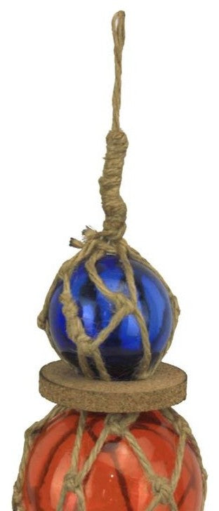 Blue, Orange, Blue Japanese Glass Ball Fishing Floats with Brown Netting
