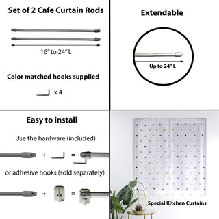 Set of 2 Adjustable Flat Sash Rod, Chrome, 16" to 24"