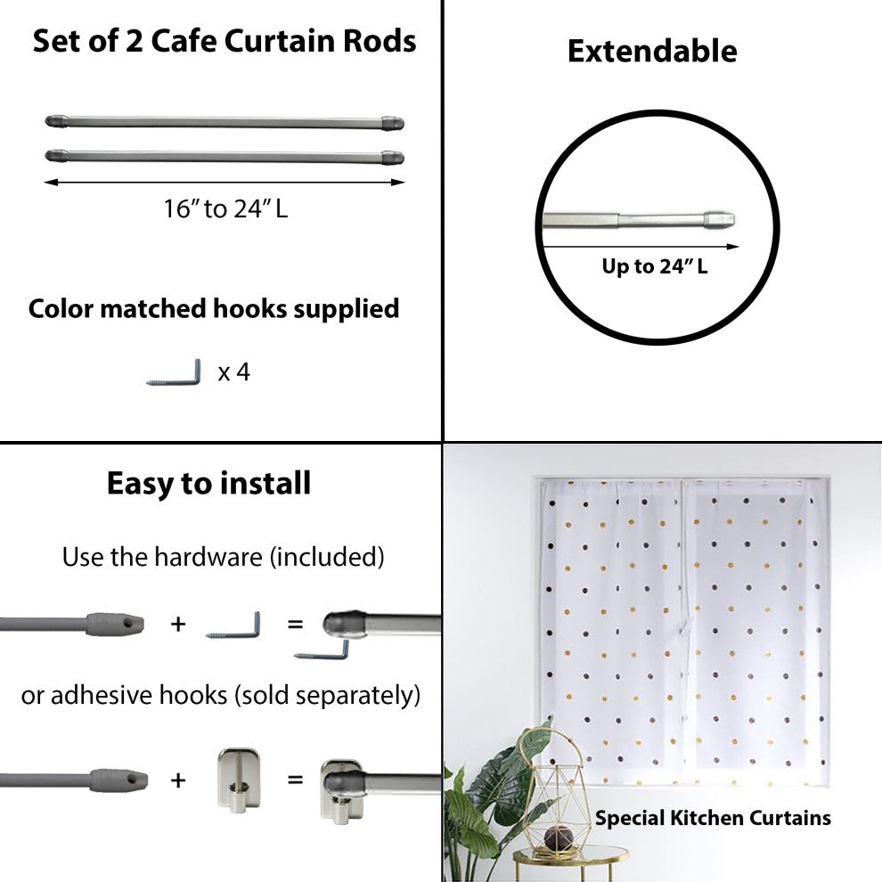 Set of 2 Adjustable Flat Sash Rod, Chrome, 16" to 24"