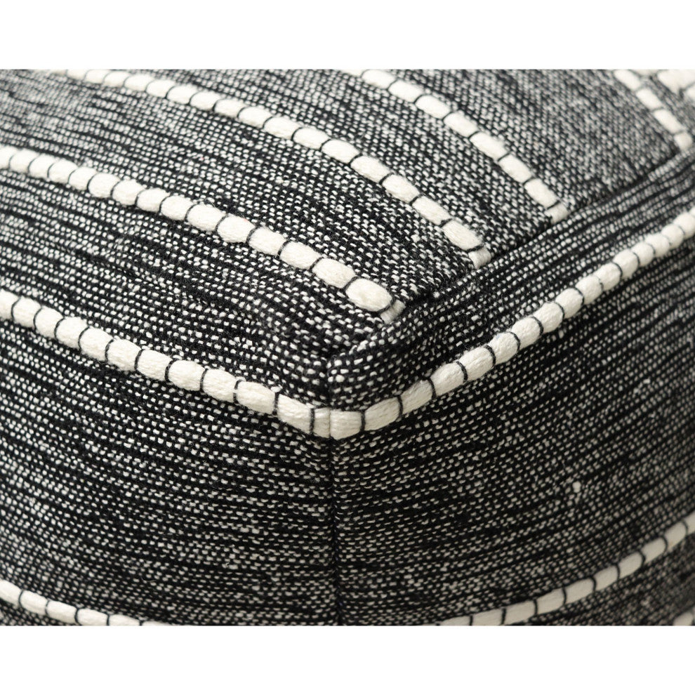 Ivory Hand-woven Moline Pouf, 18" Cube