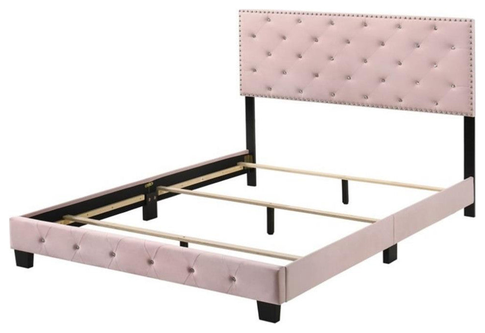 Glory Furniture Suffolk Velvet Upholstered Full Bed in Pink