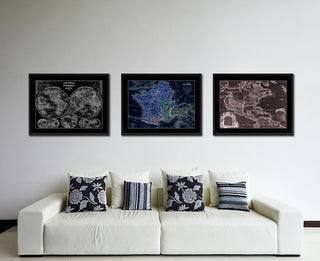 France Vivid Map Print On Canvas With Black Custom Frame, 16" X 21"