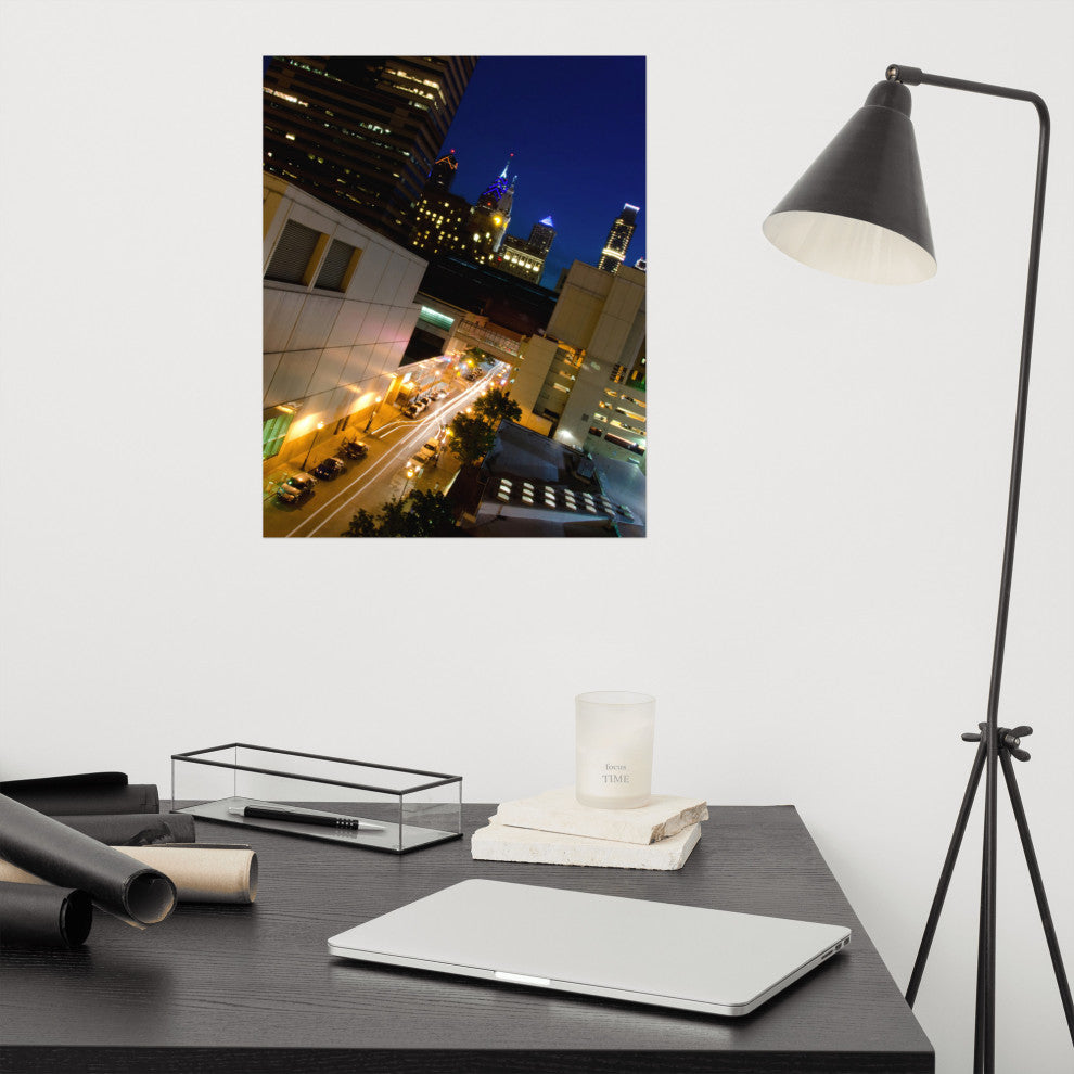 Light Trails in Philly Night Urban Landscape Photo Unframed Wall Art Print, 16" X 20"