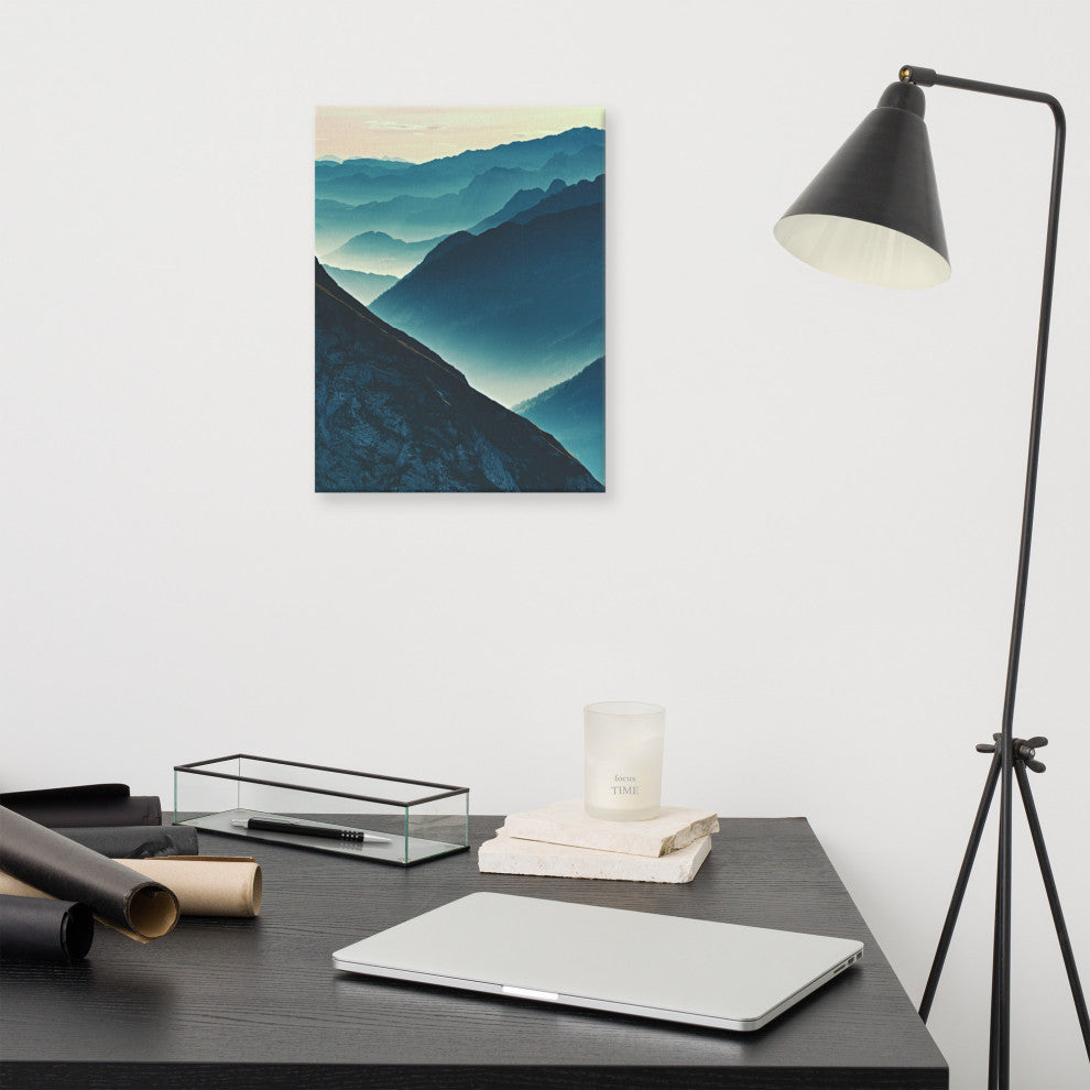 Misty Blue Silhouette Mountain Range Landscape Photo Canvas Prints, 12" X 16"