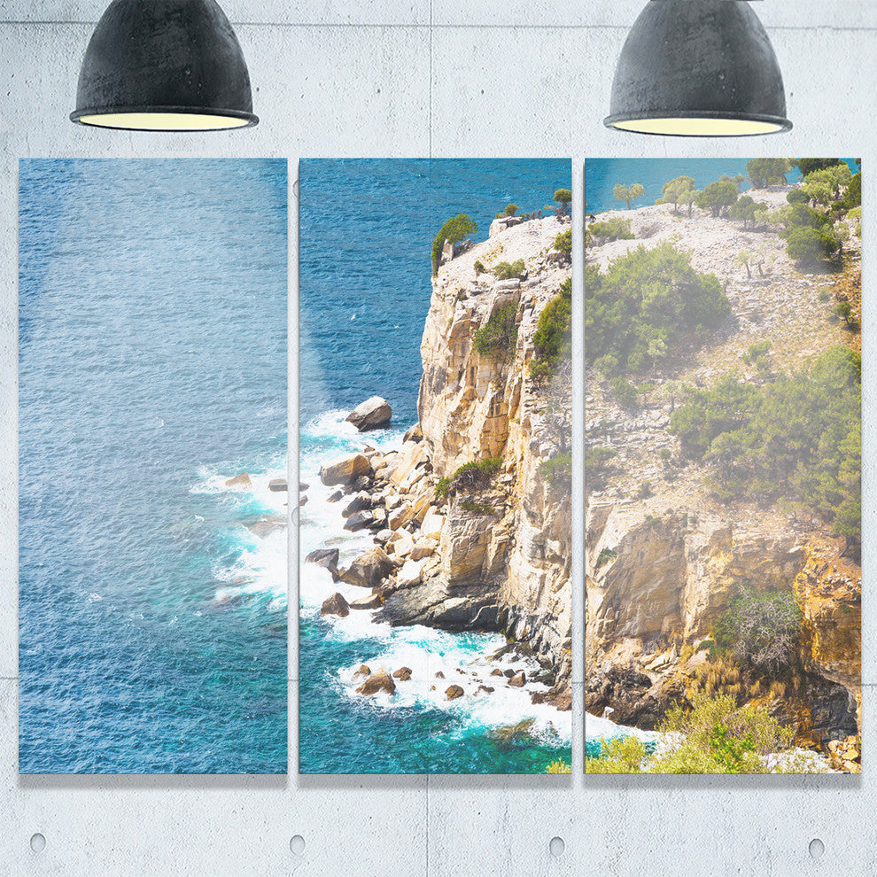 "Rocky Cliff Coast Thassos Greece" Metal Wall Art, 3 Panels, 36"x28"