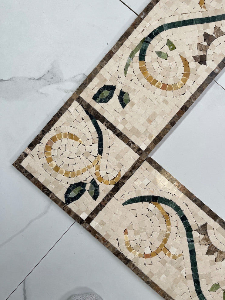 Emerald Gold 6.3x15 Marble Mosaic Border Listello Tile Polished, 1 piece