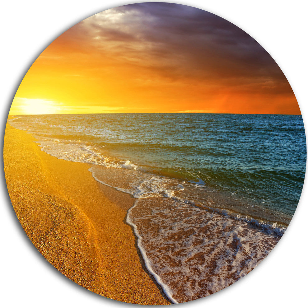 Fantastic Yellow Sky In Blue Beach, Seashore Disc Metal Artwork, 36"