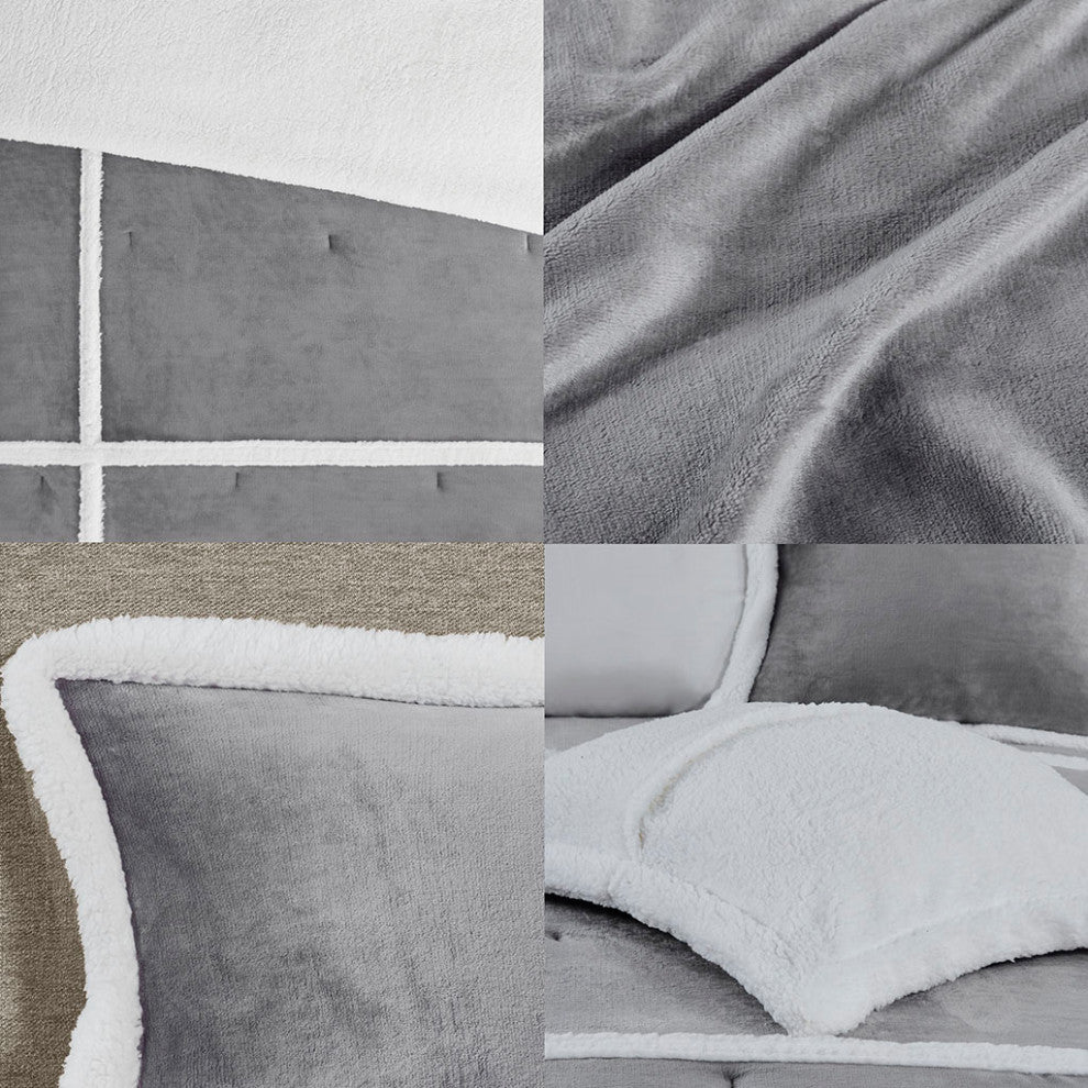 Woolrich Orlen Winter Cabin Plush to Sherpa Comforter Set, Gray