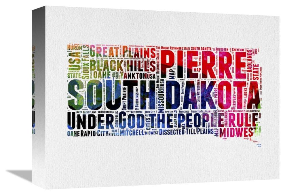 "South Dakota Watercolor Word Cloud" Fine Art Print
