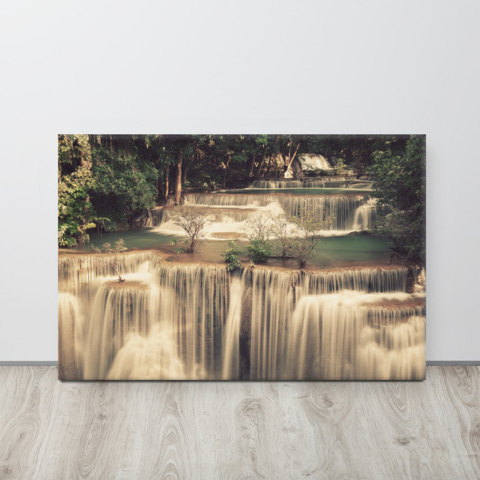 Misty Huay Mae Khamin Waterfall Thailand Landscape Photo Canvas Wall Art Prints, 24" X 36"