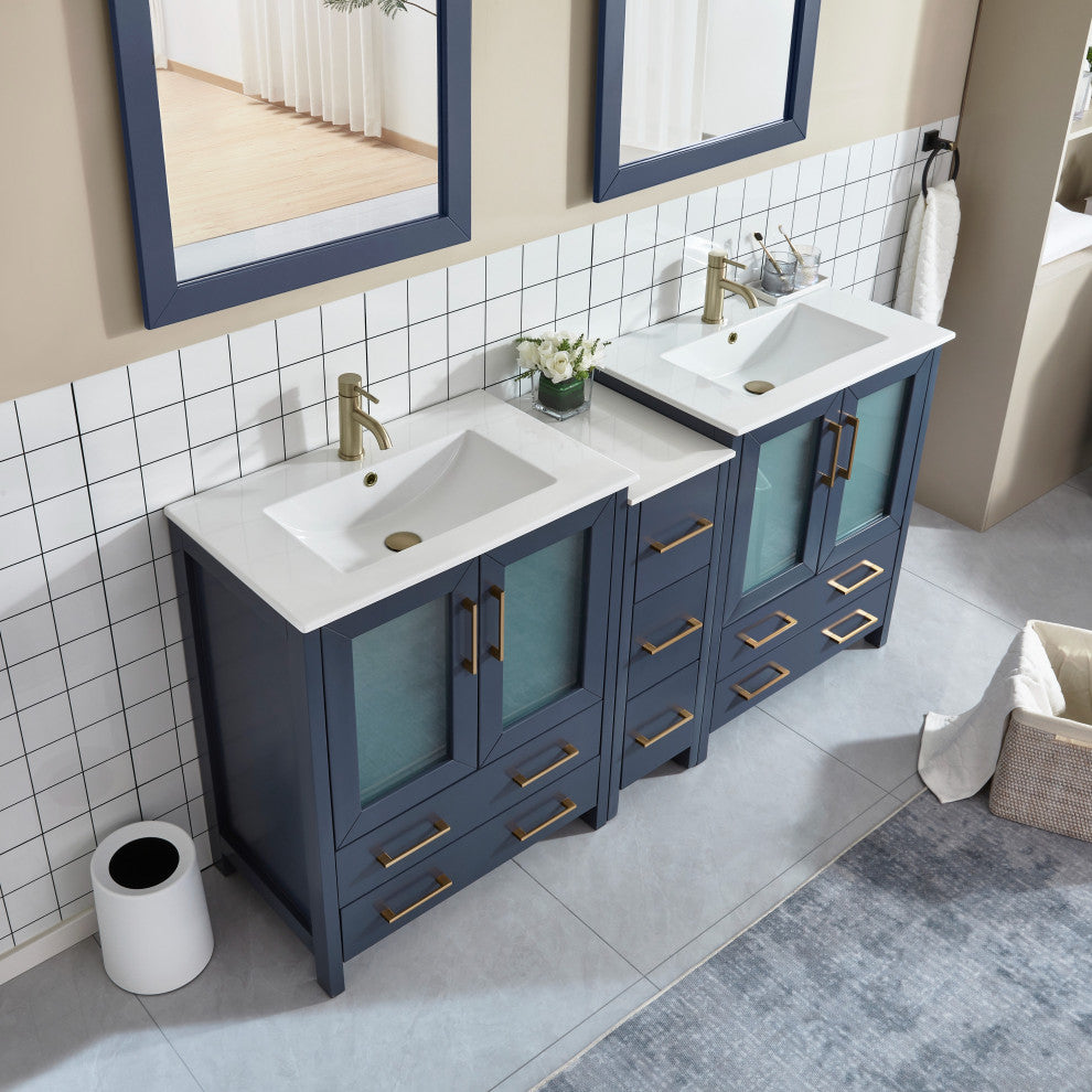Vanity Art Vanity Set With Ceramic Top, 72", Blue