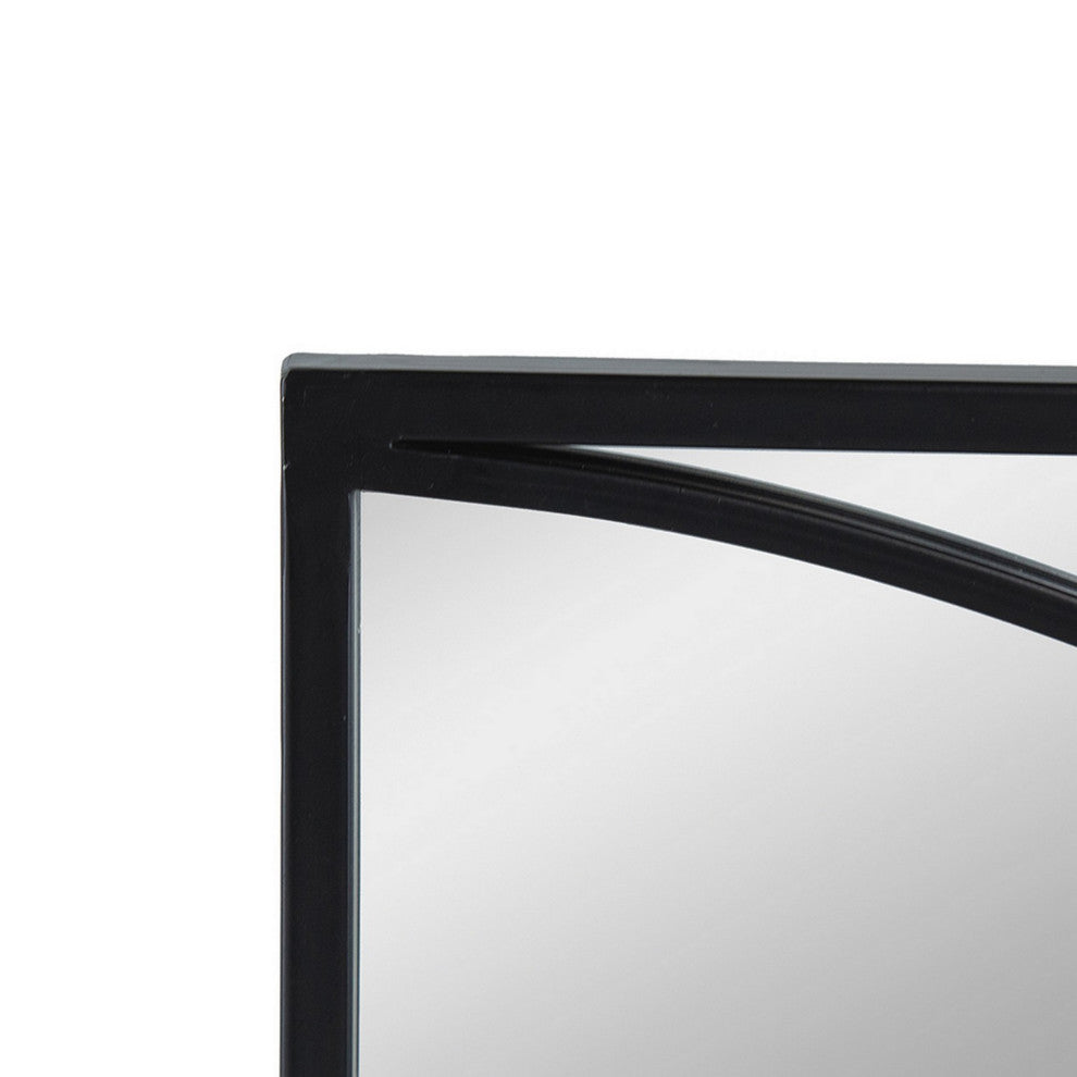 Benzara BM286307 32" 3 Piece Wall Mirror, Circles, Stylish Black Metal Frame