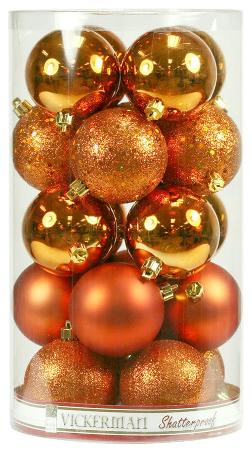 Vickerman 3" Burnished Orange 4-Finish Ball Ornament Assortment, 16 per Box