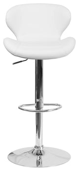 Contemporary White Vinyl Adjustable Barstool With Chrome Base