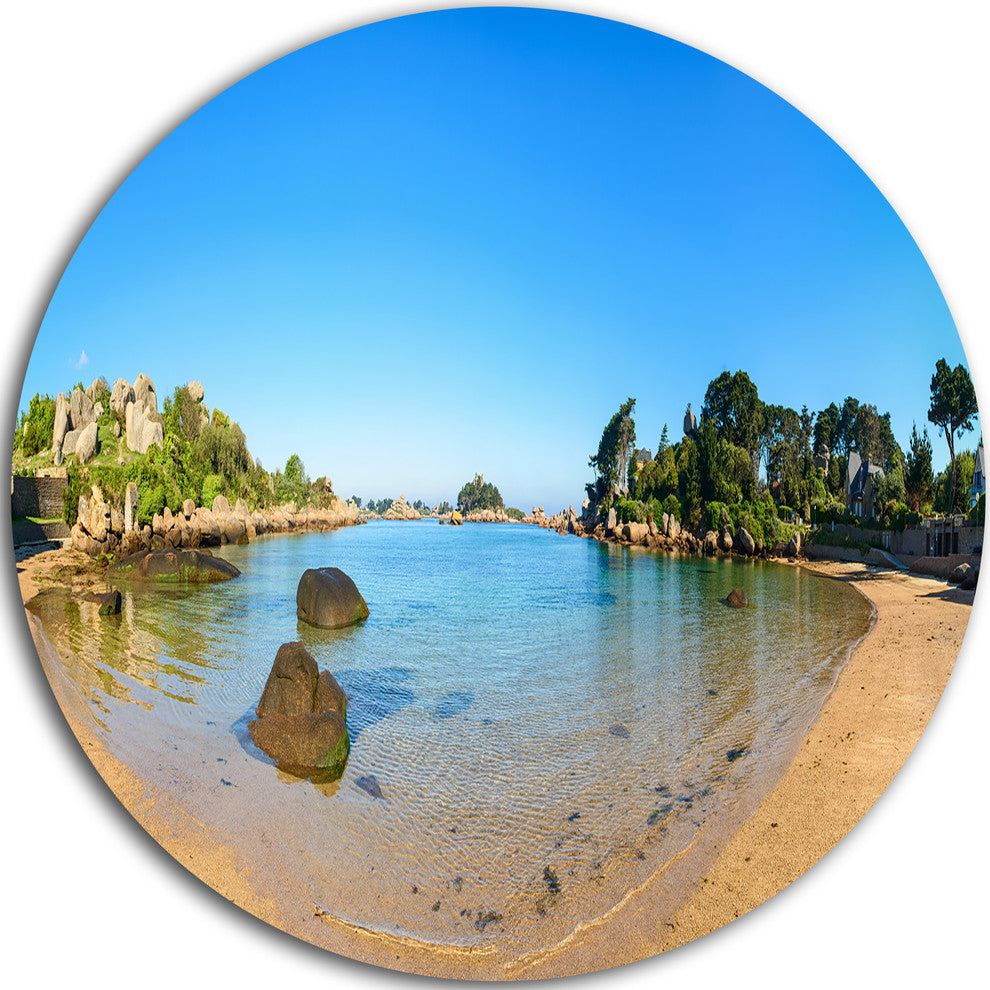 Ploumanach Rocks And Beach Morning, Landscape Round Metal Wall Art, 23"