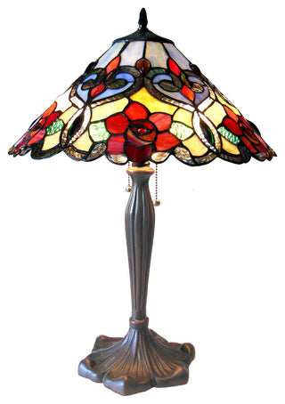LINDSAY, Tiffany-style 2 Light RosesTable Lamp, 17" Shade