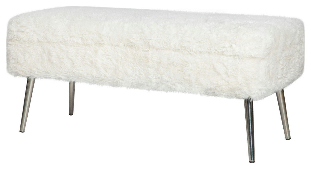 Huggy Luxury Plush Faux Fur Upholstered Storage Bench - Natural