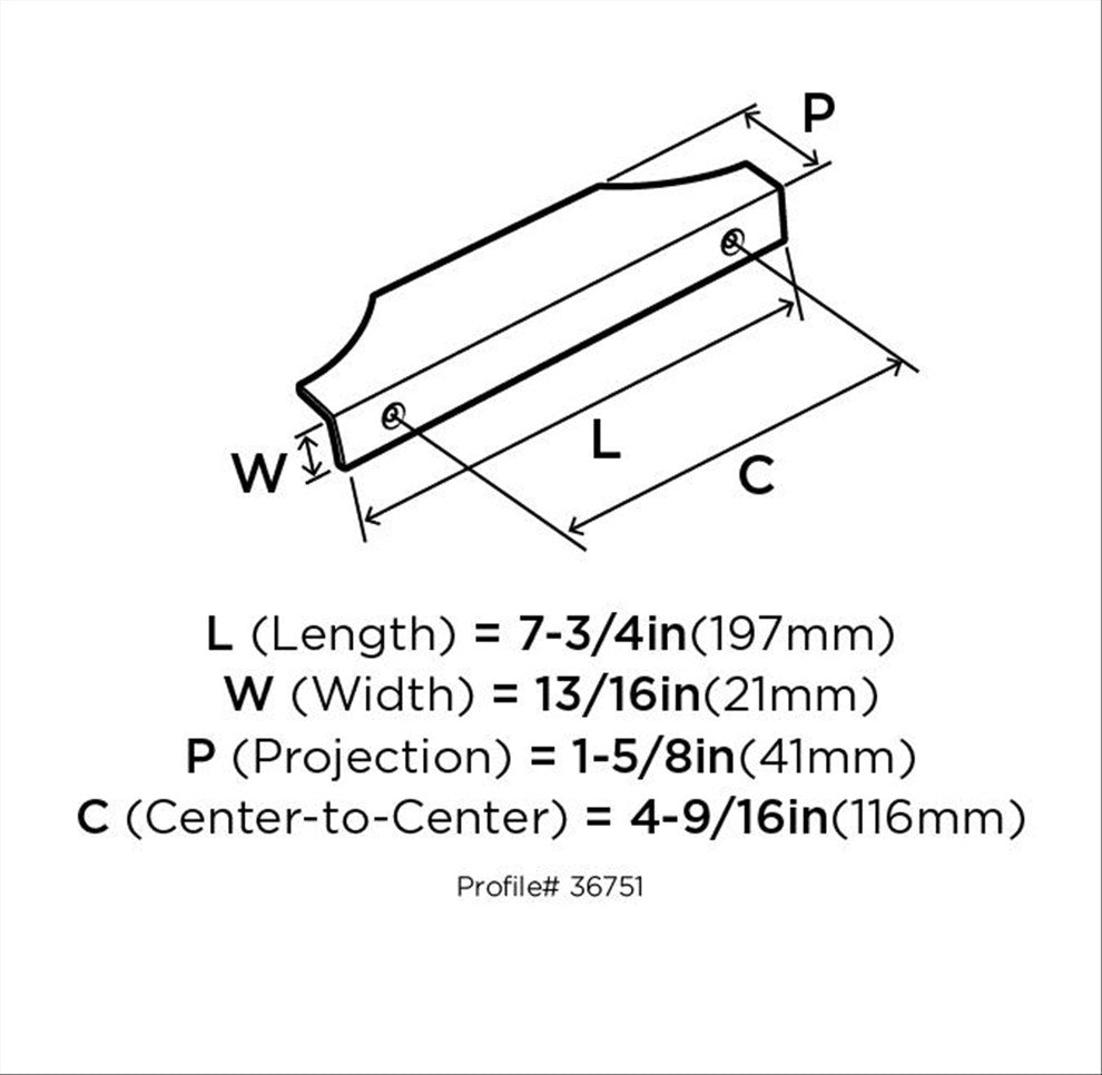 Extent 4-9/16" CTC Cabinet Edge Pull, Black Chrome