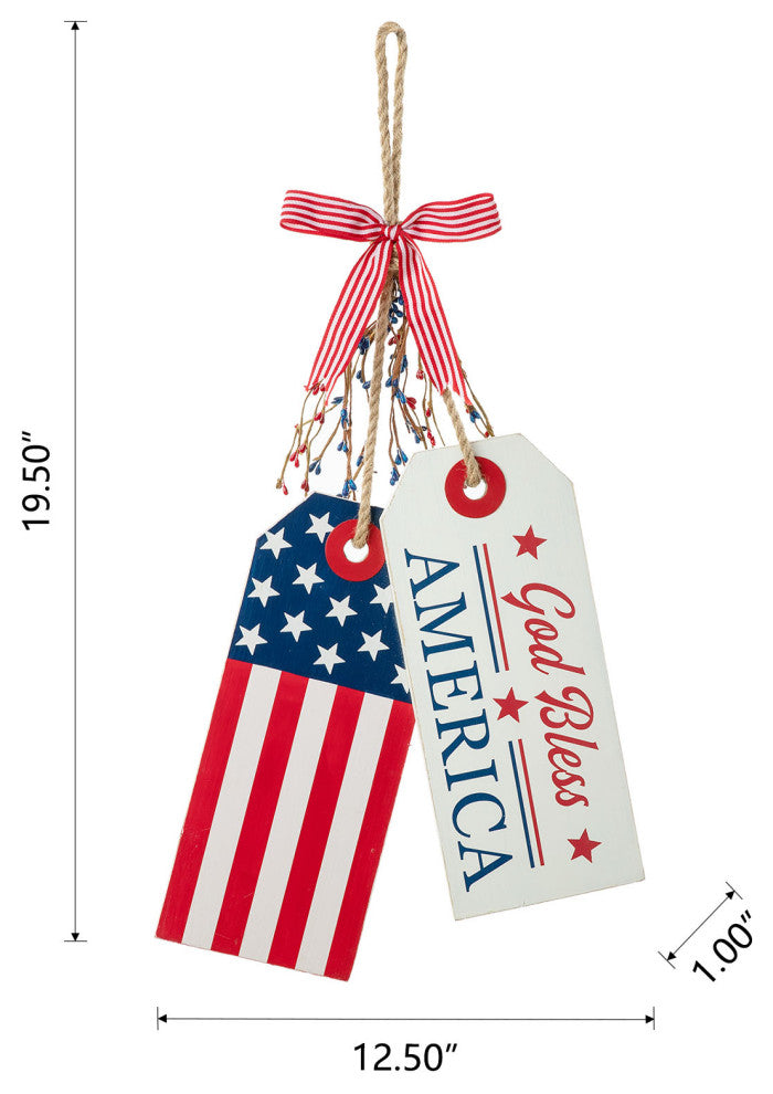 19.5"H Wooden Patriotic/Americana Doorknob Hanging Decor