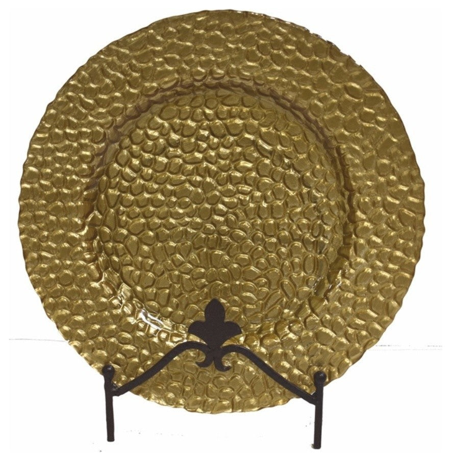 Intriguing Round Glass Charger Plate, Gold