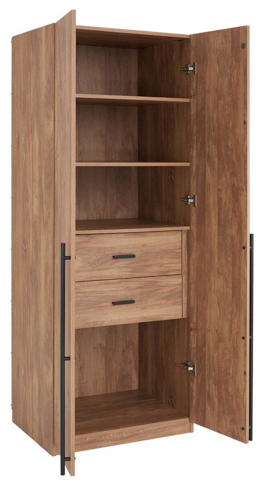 Lee Modern 2-Piece Wardrobe With 1 Rod, 4 Drawers & 5 Shelves, Golden Brown