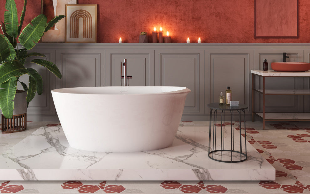 Acrylic Single Slipper Flatbottom Soaking Bathtub in White, 59" X 29"