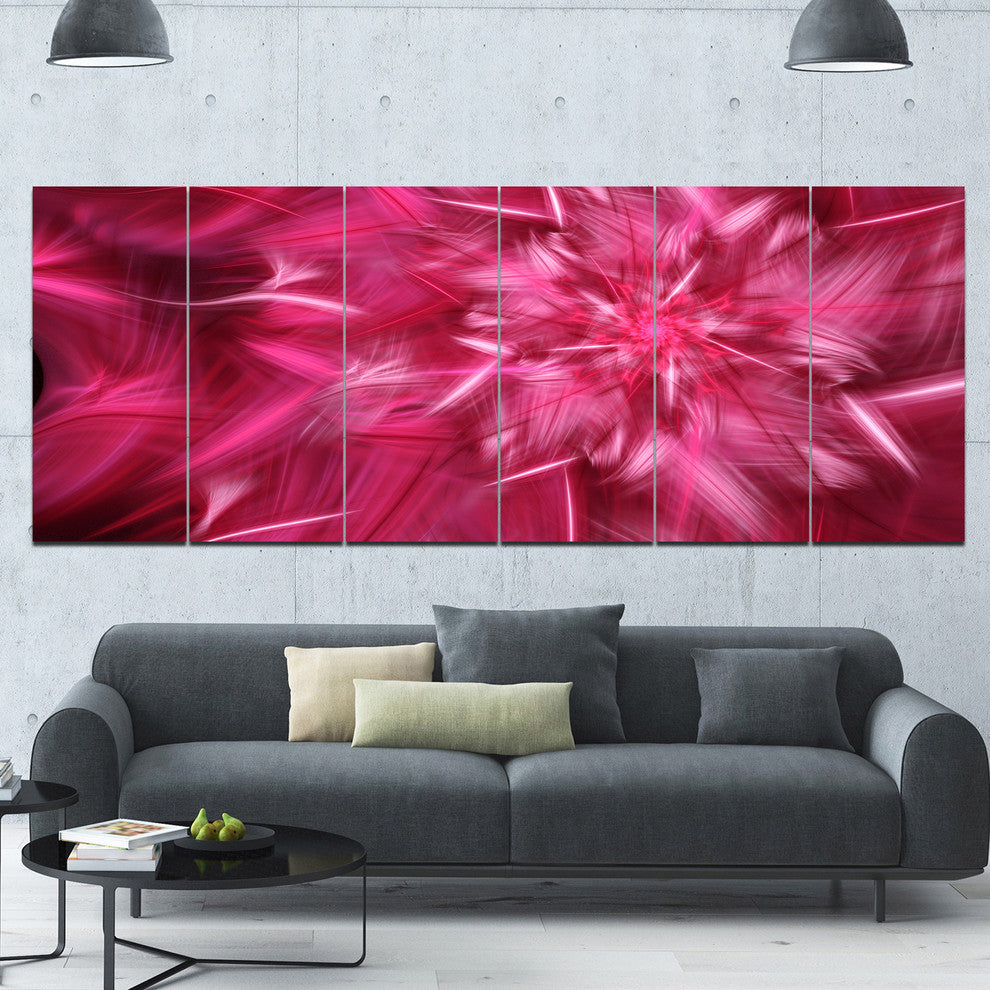 Rotating Fractal Pink Fireworks, Floral Canvas Art Print, 70"x28", 6 Panels