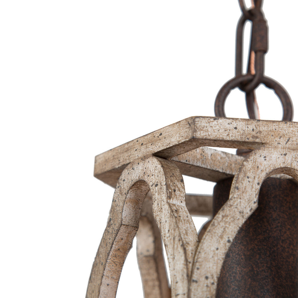 LNC Farmhouse 1-Light Distressed wood and rusty bronze Cylinder Mini Chandelier