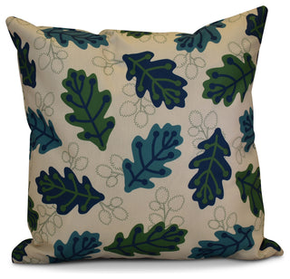 Retro Leaves Floral Print Pillow, Blue, 20"x20"