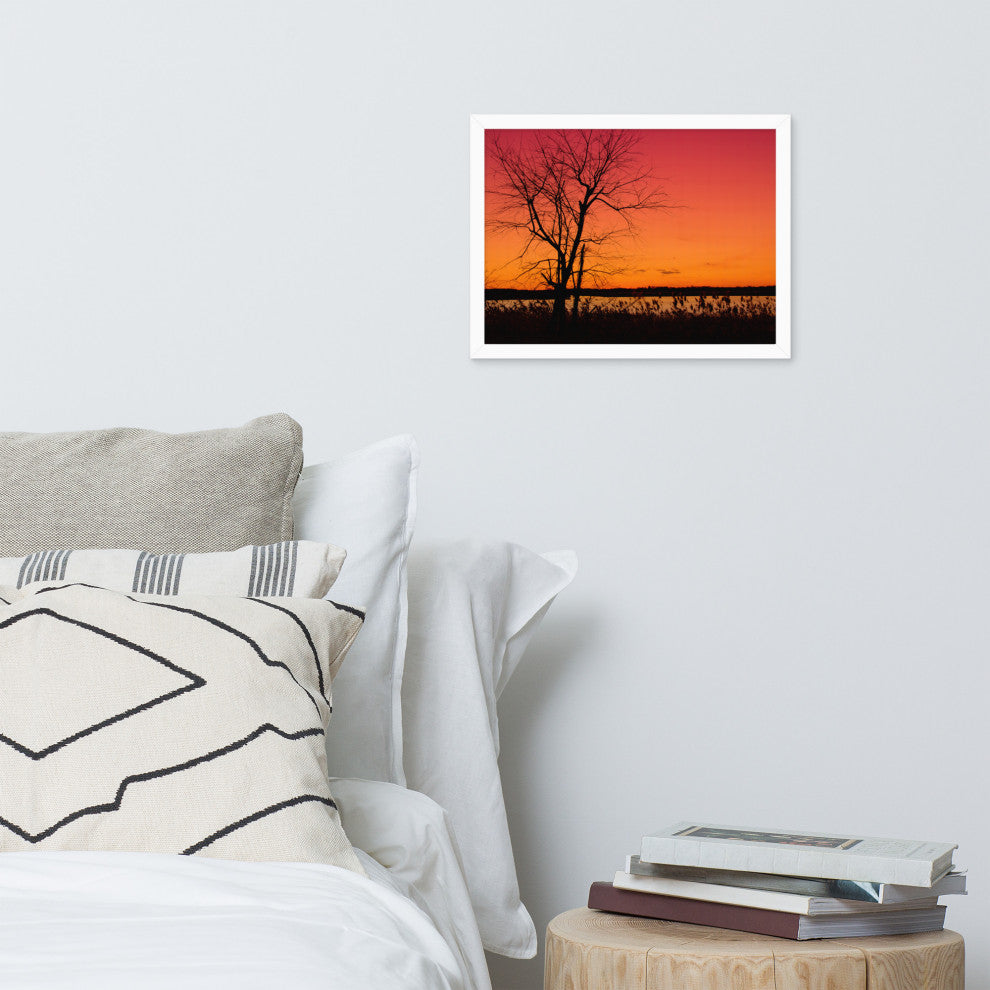 Burning Skies Rural Landscape Framed Photo Paper Wall Art Print, White, 12" X 16"