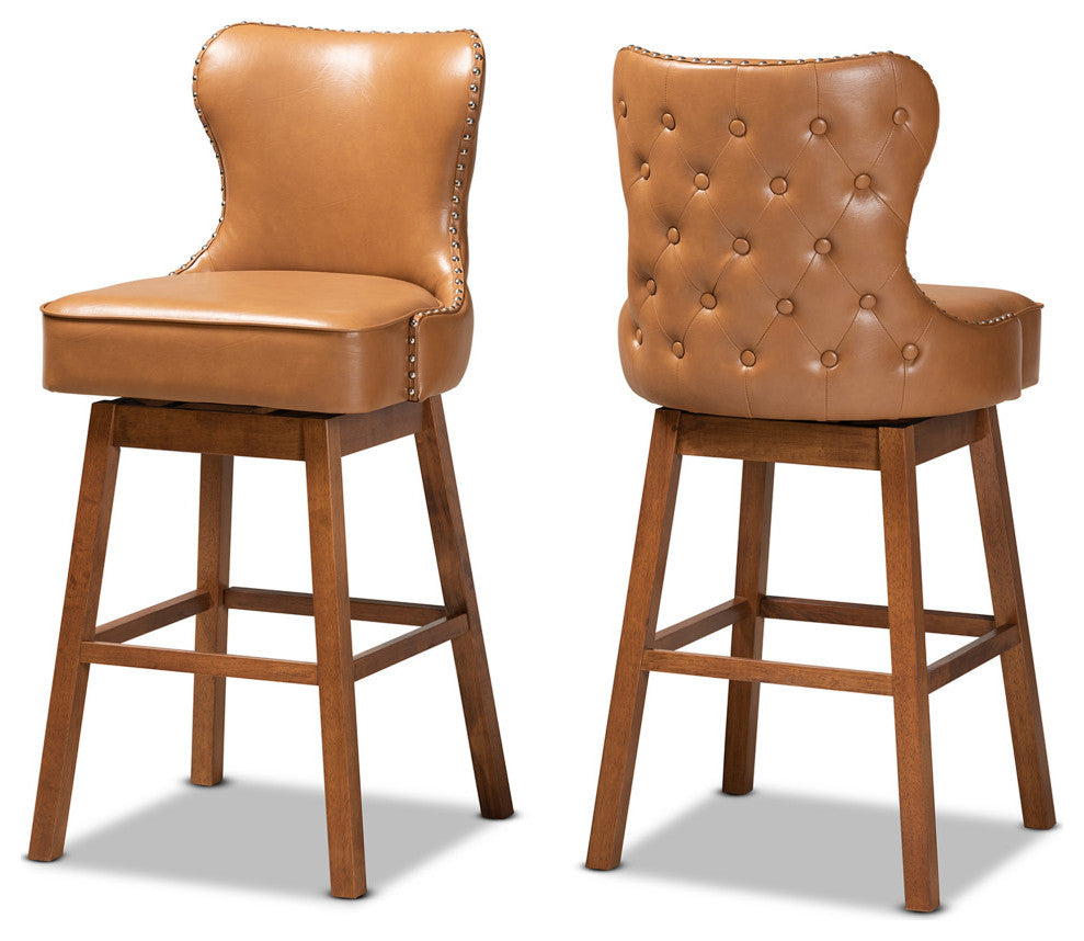 Gradisca Modern Farmhouse 2-Piece Swivel Bar Stool Set, Tan Faux Leather