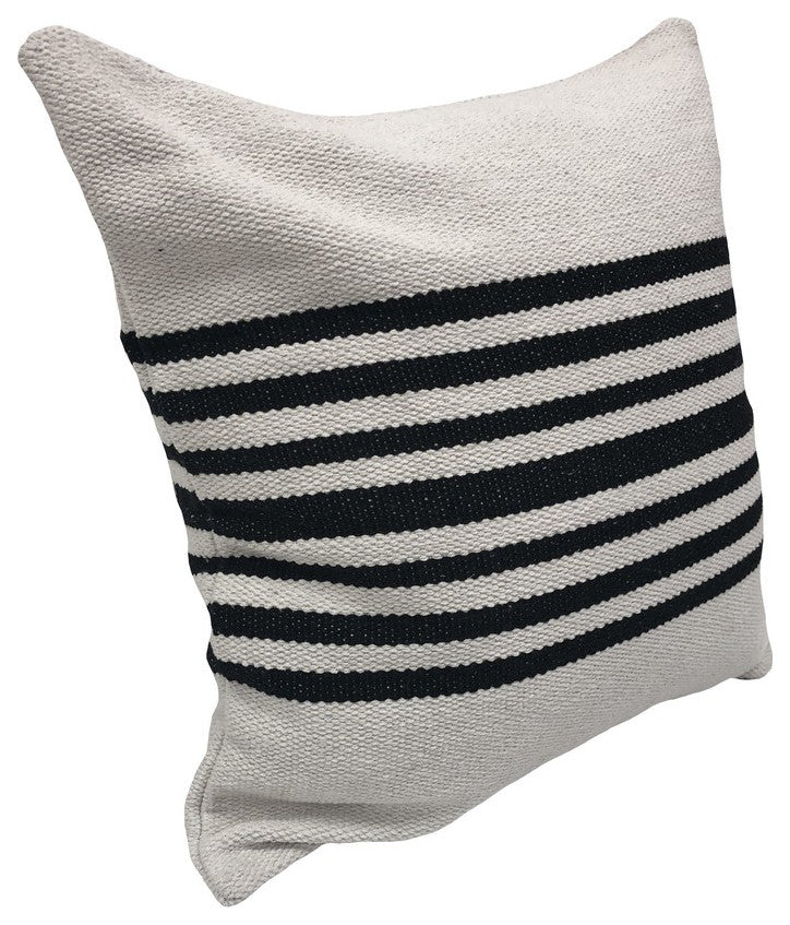 Ox Bay Handwoven White/Black Stripe Organic Cotton Pillow Cover, 22"x22"