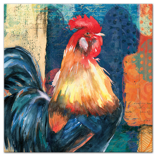 Vibrant Colorful Rooster 12x12 Canvas Wall Art
