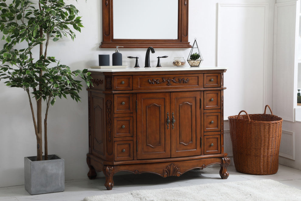 Bathroom Vanity, Teak, 42", Single Sink