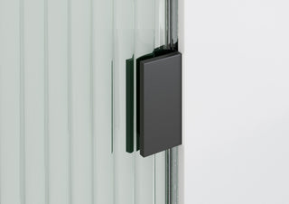 38"x78" Frameless Shower Door, Single Fixed Panel Fluted Radius, Matte Black, 38" Right