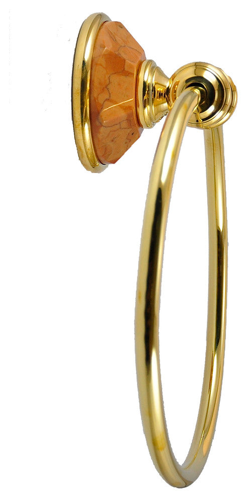 Towel Ring With Rosso Verona Marble Accents, Unlacquered Bronze