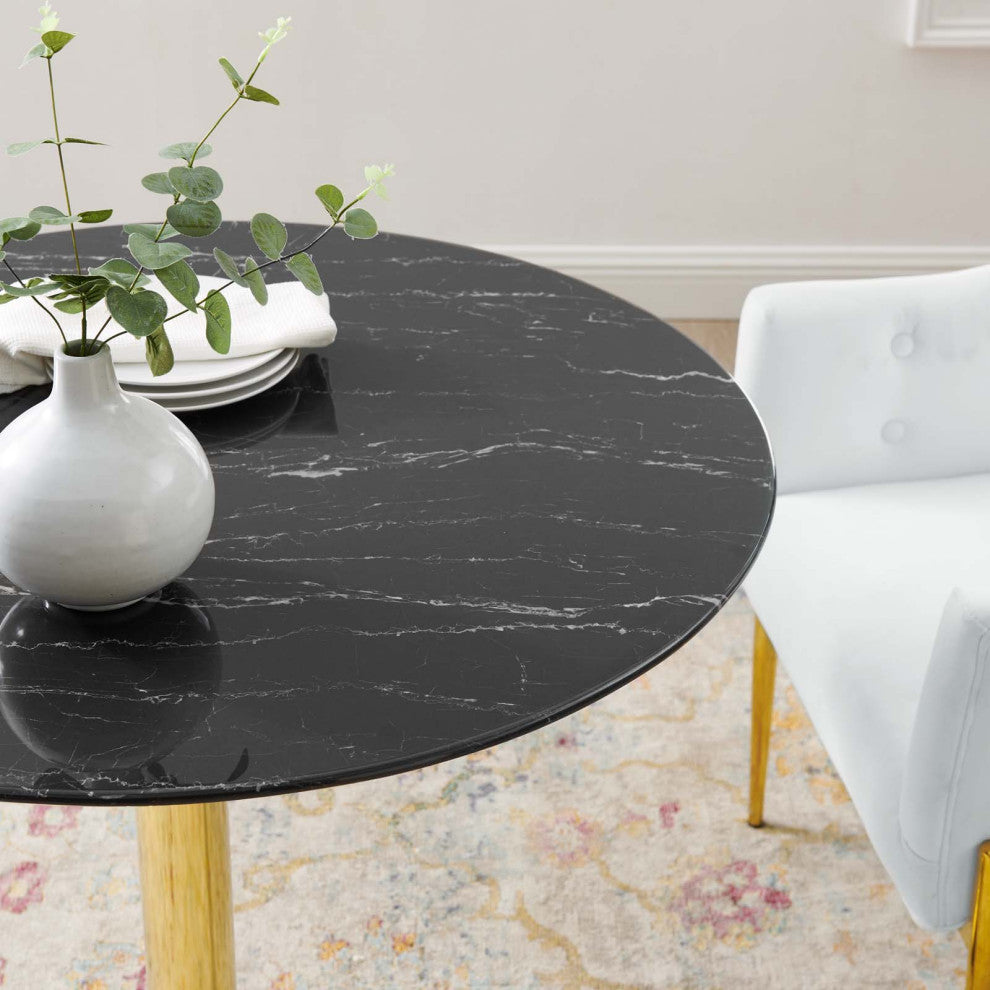 Verne 35" Artificial Marble Dining Table Gold Black