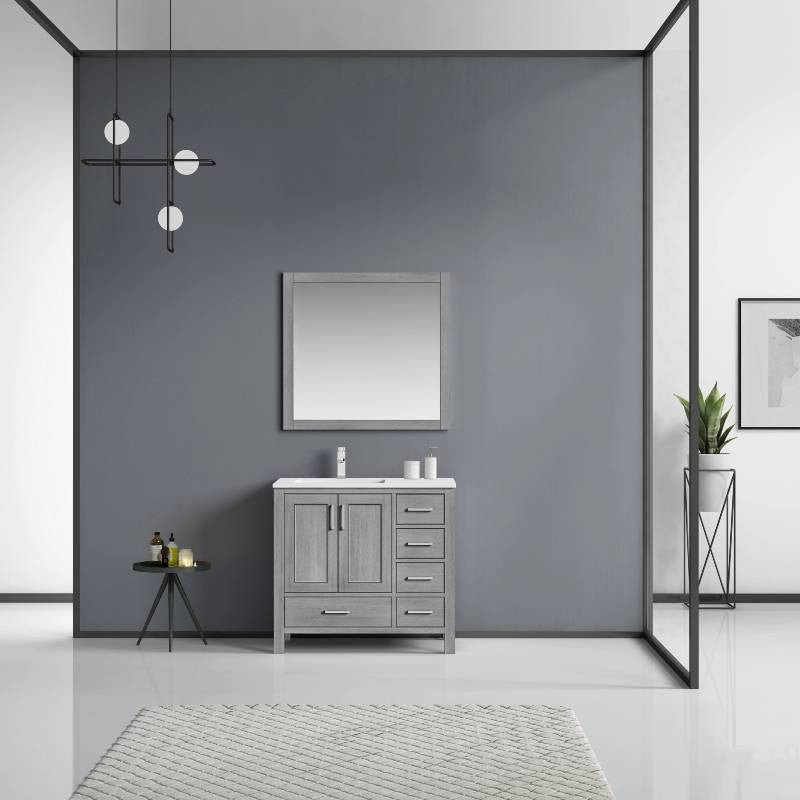 Jacques 36" Distressed Grey Single Sink Vanity with Quartz Top, Left Version, Wi