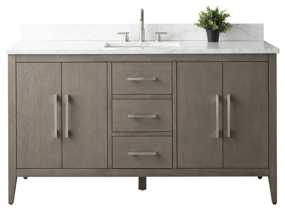 Vanity Art Bathroom Vanity With Sink, Driftwood Gray, 60", Single Sink, Brushed Nickel