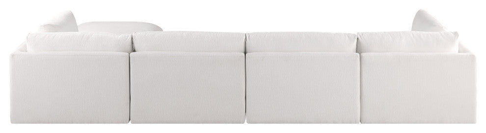 Ease Fabric Upholstered L-Shaped Modular Sectional, Cream, 4 Piece: 2 Corner, 2 Armless, 1 Ottoman