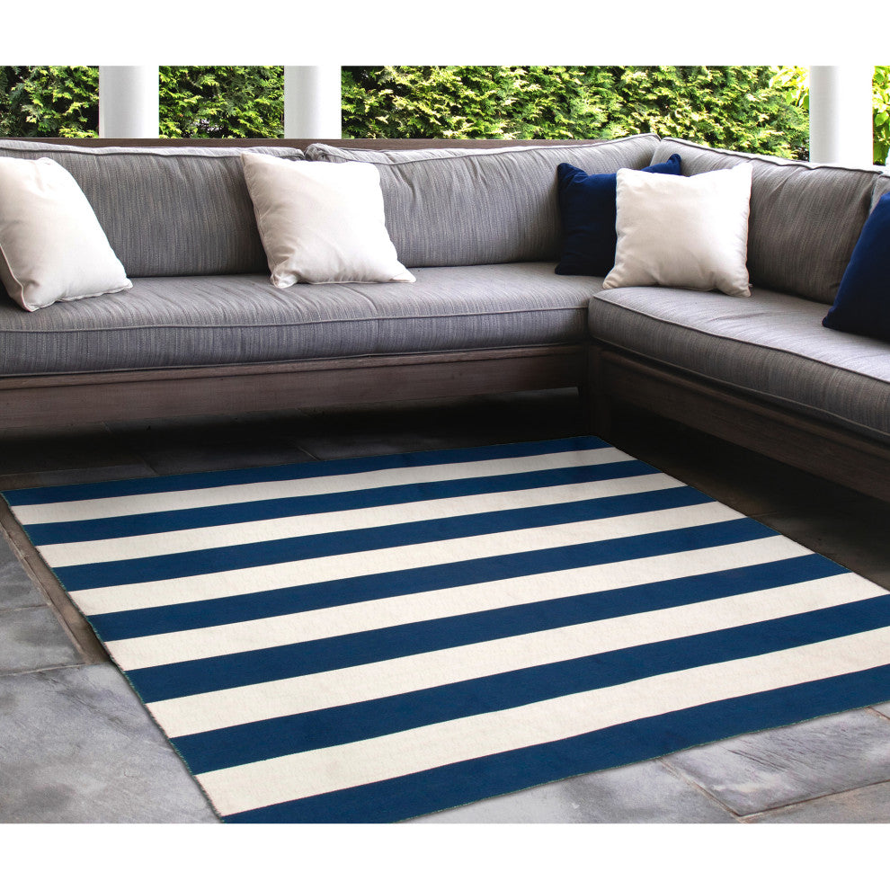 Sorrento Rugby Stripe Indoor/Outdoor Rug, Navy, 8' Square