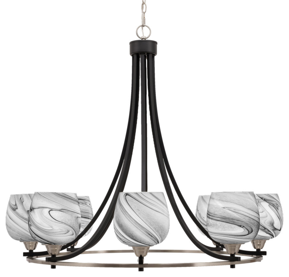 Paramount 8-Light Chandelier, Matte Black & Brushed Nickel, 6" Onyx Swirl