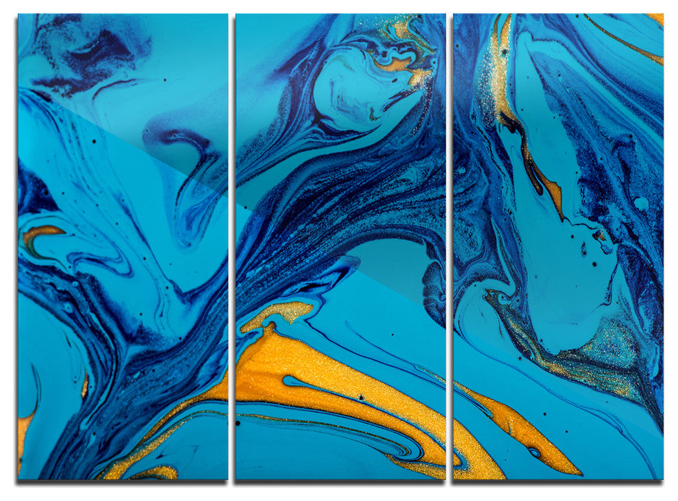 "Soft Blue Abstract Acrylic Paint Mix" Metal Wall Art, 3 Panels, 36"x28"