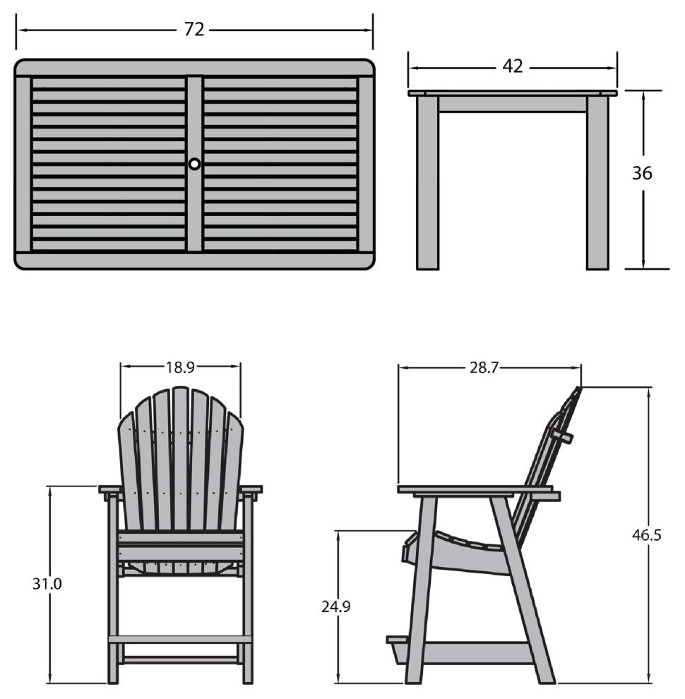 Muskoka 7-Piece 42x72 Counter Bistro Dining Set, Weathered Acorn, Nantucket Blue