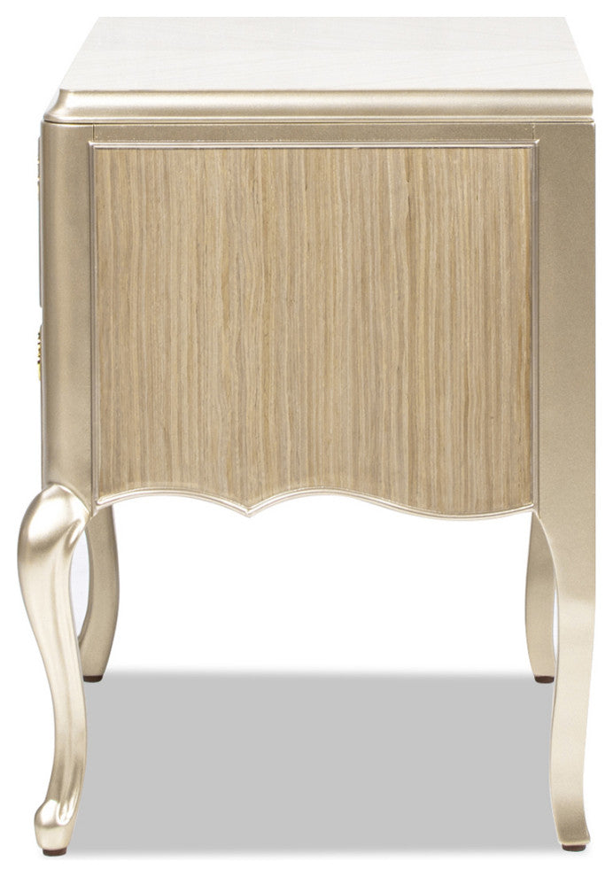 Helena 25" 2-Drawer Gold Accent Solid Wood Storage Side Table, Natural Brown