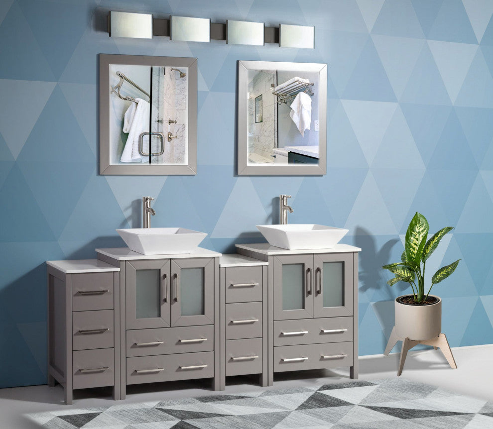 Vanity Art Bathroom Vanity Set With Sink, Gray, 72", Standard Mirror