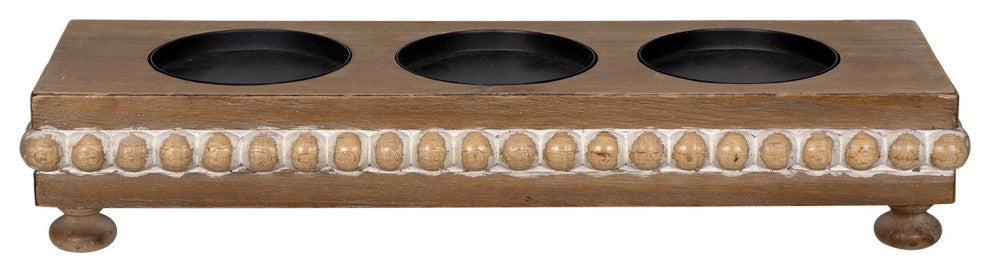 Three Slot Wooden Candle Holder