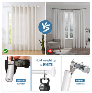 Square Urn Adjustable Double Curtain Rod Set, 5/8", White, 48"-84"