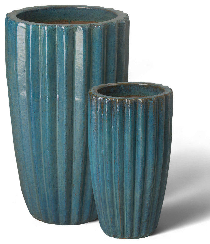 Tall Round Ridge Pot, Teal 12x21